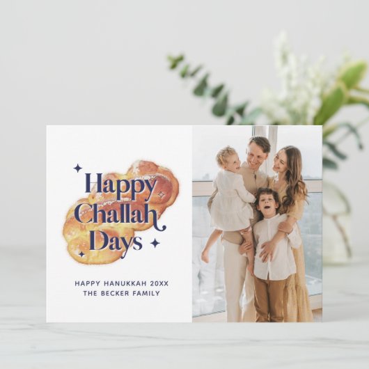 Grappige Gelukkige Challah Dagen Hanukkah Familie  Feestdagenkaart (Staand voorkant)