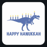 Grappige Gelukkige Chanoeka Dinosaurus Menorah Kaa Vierkante Sticker<br><div class="desc">Chanoeka,  Chanoeka,  of Channukah dit ontwerp maakt een perfect cadeau voor iedereen die viert en deelneemt aan Chanoeka en heeft een interesse in Joodse tradities. Grappige dinosaurus Happy Chanoeka ontwerp met Menorah kaarsen maakt een geweldig cadeau deze Chanoeka.</div>