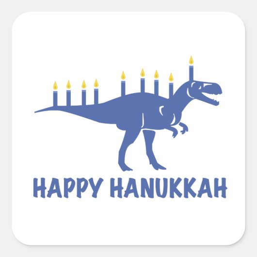 Grappige Gelukkige Chanoeka Dinosaurus Menorah Kaa Vierkante Sticker (Voorkant)