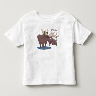 Grappige gelukkige eland cartoonillustratie kinder shirts