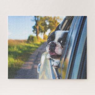 Grappige gelukkige Franse Bulldog Hond Auto Ruit Legpuzzel