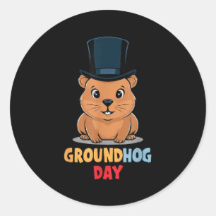 Grappige Gelukkige Groundhog Day 2 februari Phils  Ronde Sticker