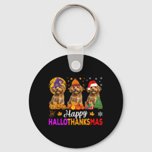 Grappige Gelukkige Hallothanksmas Poodle Hond Hall Sleutelhanger
