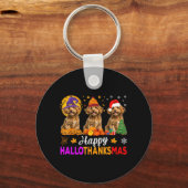 Grappige Gelukkige Hallothanksmas Poodle Hond Hall Sleutelhanger (Voorkant)