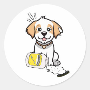 Grappige Gelukkige hond gemorste mayonaise Ronde Sticker