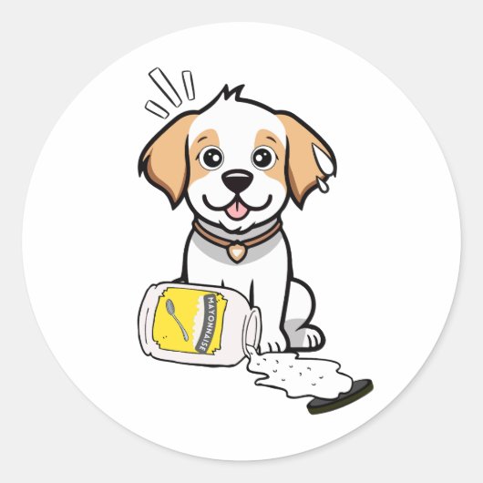 Grappige Gelukkige hond gemorste mayonaise Ronde Sticker (Voorkant)