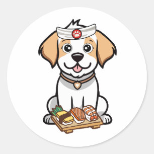Grappige gelukkige hond is een sushi chef ronde sticker