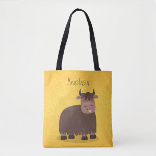 Grappige gelukkige jak die gras eet cartoon illust tote bag