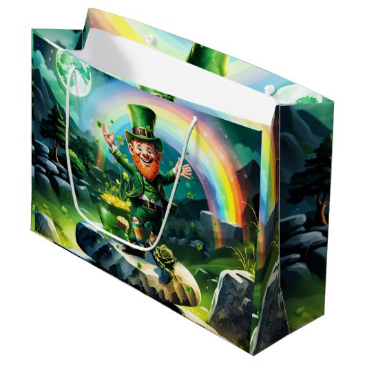 Grappige gelukkige kabouter groot cadeauzakje (Voorkant Gekanteld)