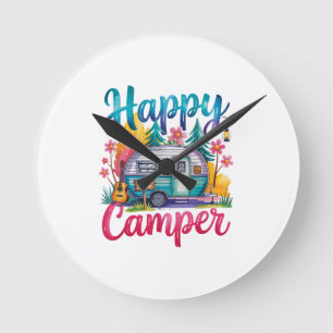 Grappige Gelukkige Kampeerder Kampeer Kleding Aanh Ronde Klok