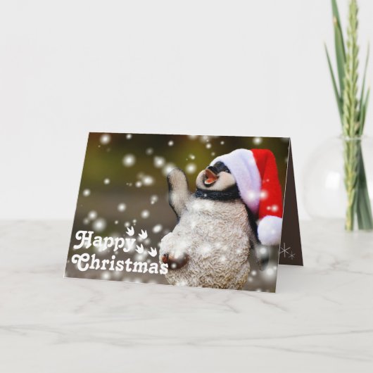 Grappige Gelukkige Kerstman Pinguïn&Merry Christma Kaart (Voorkant)