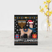 Grappige Gelukkige Llamakah Lama Met Menorah Kaart (Gele Bloem)