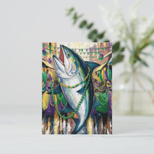 Grappige gelukkige Mardi Gras Fish Briefkaart (Staand voorkant)