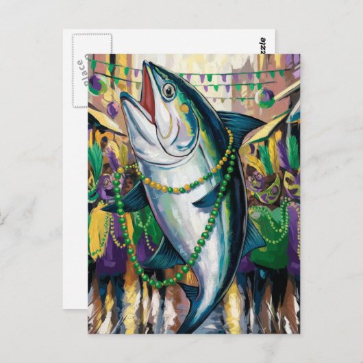 Grappige gelukkige Mardi Gras Fish Briefkaart (Voorkant / Achterkant)