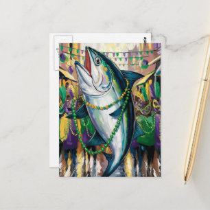 Grappige gelukkige Mardi Gras Fish Briefkaart