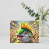 Grappige gelukkige Mardi Gras Fish Briefkaart (Staand voorkant)