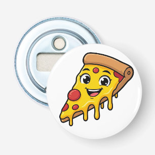 Grappige Gelukkige Pizzaslice met Rekkerige Kaas K Button Flesopener