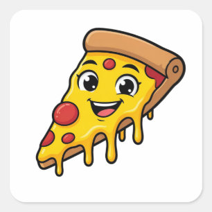 Grappige Gelukkige Pizzaslice met Rekkerige Kaas K Vierkante Sticker