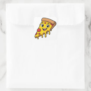 Grappige Gelukkige Pizzaslice met Rekkerige Kaas K Vierkante Sticker