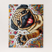 Grappige Gelukkige Pug Hond Legpuzzel (Verticaal)