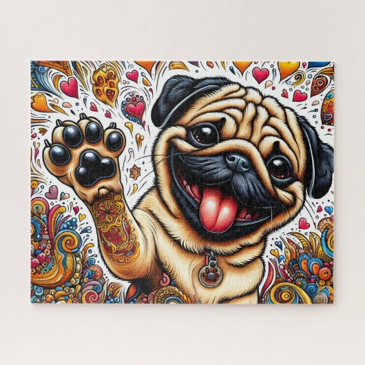 Grappige Gelukkige Pug Hond Legpuzzel (Horizontaal)