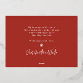 Grappige Gelukkige Stoute Hond Dier Kerst Mis Mode Folie Feestdagenkaart (Achterkant)