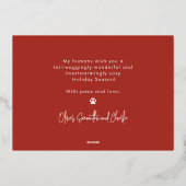 Grappige Gelukkige Stoute Hond Dier Kerst Misdaad Folie Feestdagenkaart (Achterkant)