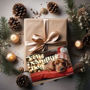 Grappige Gelukkige Stoute Hond Huisdier Kerst Misd Folie Feestdagenkaart