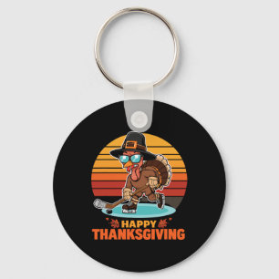 Grappige gelukkige Thanksgiving kalkoen speelt ijs Sleutelhanger