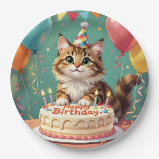 Grappige gelukkige verjaardag kat papieren bordje