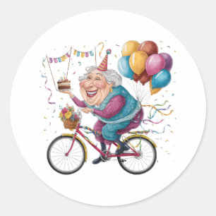 Grappige Gelukkige Verjaardag Oma Cadeau Fietsen O Ronde Sticker