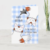 Grappige gelukkige verjaardag voor gekke kattenlie kaart (Voorkant)