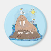 Grappige gelukkige walrus cartoonillustratie magneet (Voorkant)