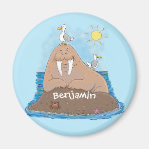 Grappige gelukkige walrus cartoonillustratie magneet