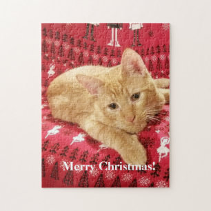 Grappige gemberkat foto kerst puzzel