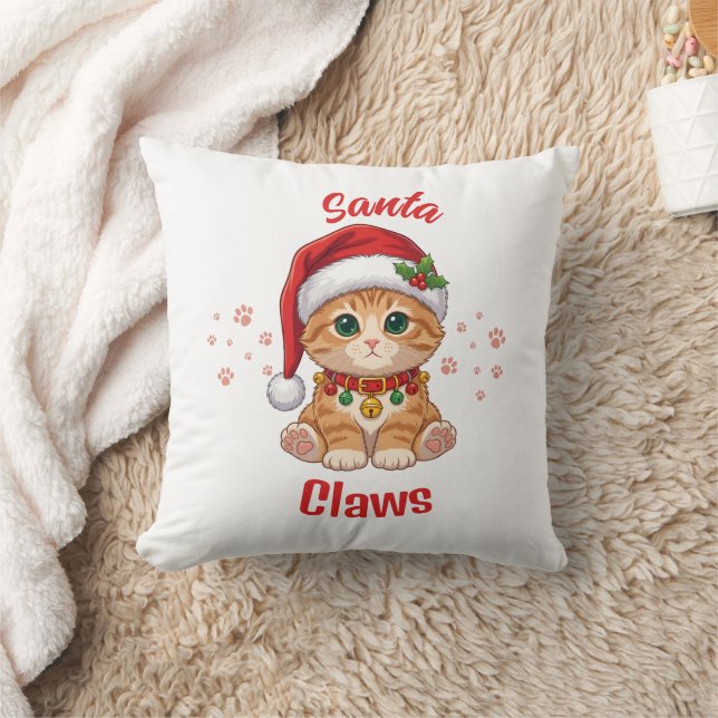Grappige Gemberkat Kerstman Hoed Pun Kussen (Deken)