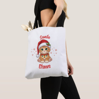 Grappige Gemberkat Kerstman Hoed Pun Tote Bag