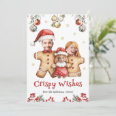 Grappige Gemberkoek Familie Foto Gezichts Fun Kers Feestdagenkaart (Staand voorkant)