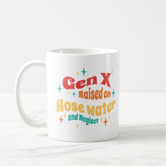 Grappige Gen X Opgeheven op Slang Water en Verwaar Koffiemok (Links)