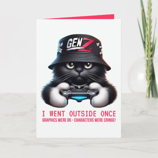 Grappige Gen Z-gamer Zwart kat Kaart (Voorkant)