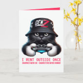 Grappige Gen Z-gamer Zwart kat Kaart (Gele Bloem)