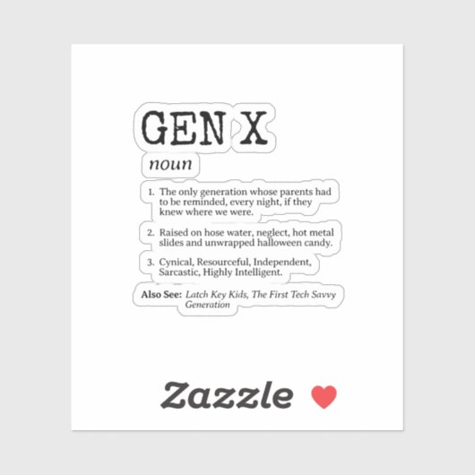 Grappige generatie X-definitie zwarte typografie Sticker (Vel)