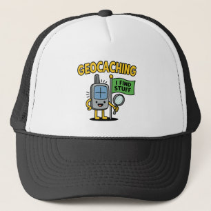 Grappige Geocaching GPS-cartoon met vlag en vergro Trucker Pet