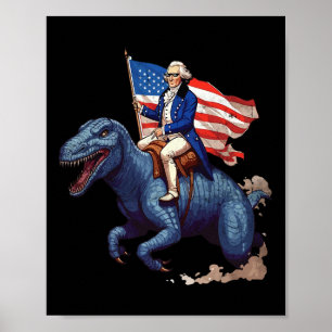 Grappige George Washington rijdt op een Tyrannosau Poster