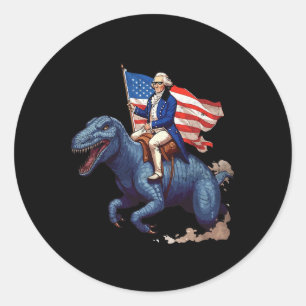 Grappige George Washington rijdt op een Tyrannosau Ronde Sticker
