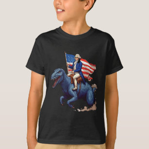 Grappige George Washington rijdt op een Tyrannosau T-shirt