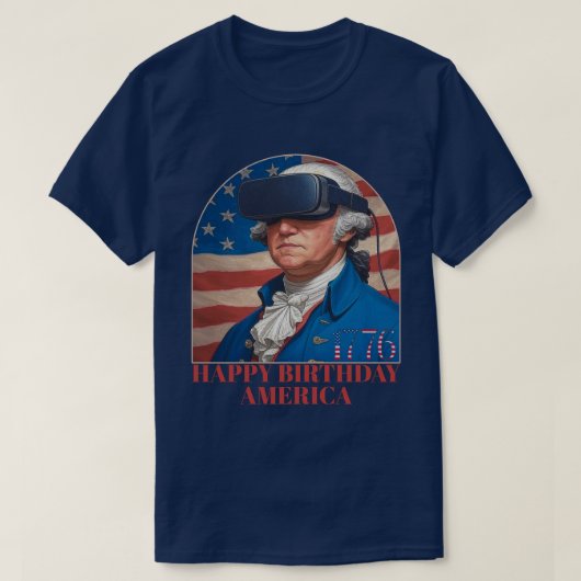 Grappige George Washington VR Gefeliciteerd Amerik T-shirt (Design voorkant)