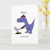 Grappige gepensioneerde T-Rex dinosaurus Gofing Kaart (Gele Bloem)