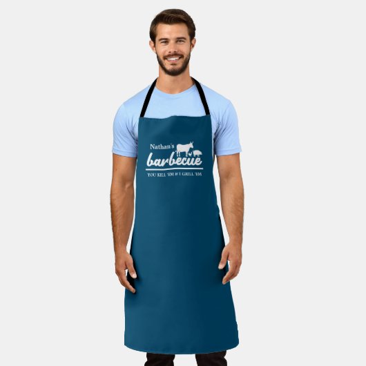 Grappige gepersonaliseerde barbecue chef schort (Gedragen)