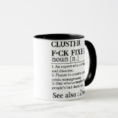 Grappige gepersonaliseerde Cluster F*ck Fixer mok  (Voorkant rechts)